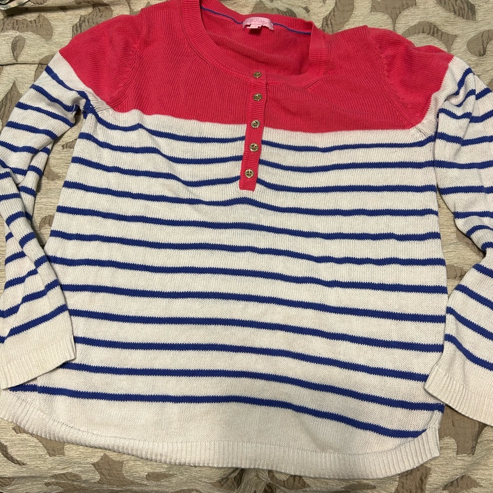 Lilly Pulitzer pink tag light sweater striped blue and white with pink